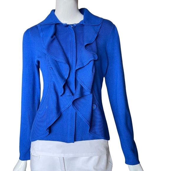 INC International Concepts Blue Ruffled Front Jacket Hidden Zip Size Medium - Picture 6 of 6